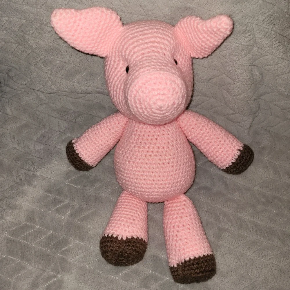 Handmade Pink Crochet Pig Stuffed Animal Plush Toy‎ Kids Baby Shower Gift Wilbur